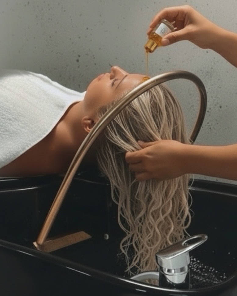 Head Spa bei Spiritheadspa in Flensburg: Öl wird ins Haar gegeben